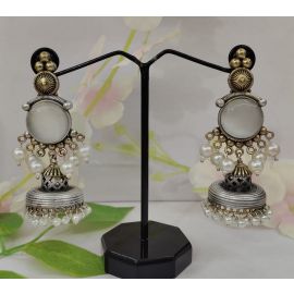Brass Silver Pari Oxidised Doul Tone Earring 